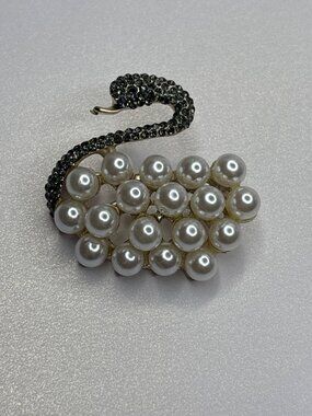 Marcasite and Faux Pearl Swan Brooch | Like New Condition